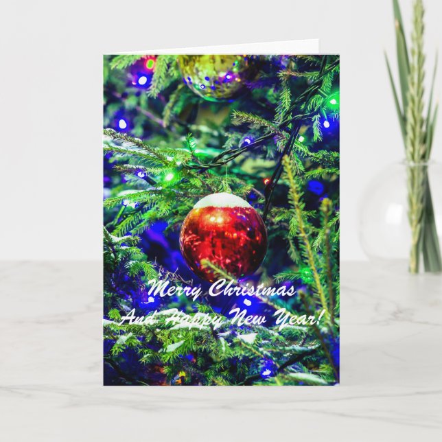 Christmas Ball Red Green Holiday Card (Front)