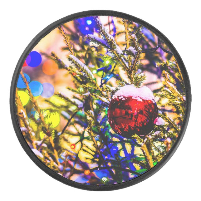 Christmas Ball Red Hockey Puck (Front)