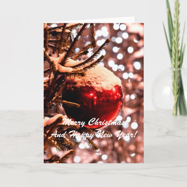 Christmas Ball Red Light Holiday Card (Front)