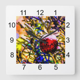 Christmas Ball Red Square Wall Clock