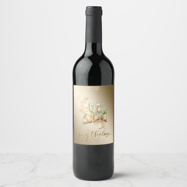 Christmas Ball,Reindeer,Wine Glass ,Snowflakes  Wine Label (Front)
