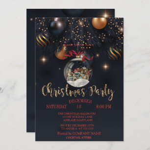 Christmas Ball Retro Car Black Company Party Invitation