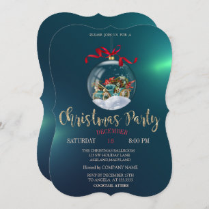 Christmas Ball,Retro Car, Green Christmas Company Invitation