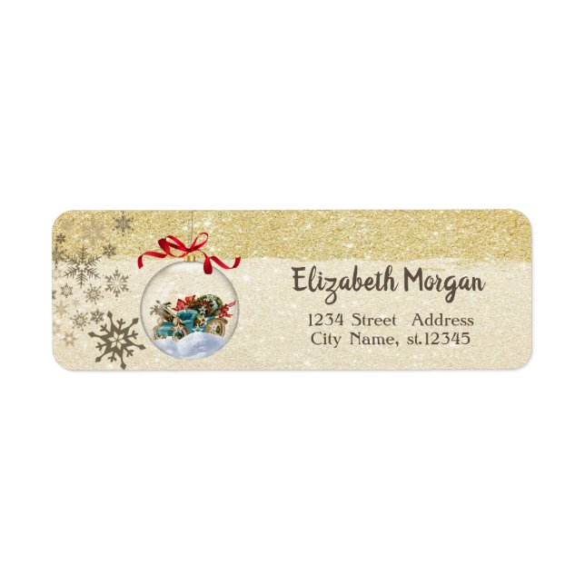 Christmas Ball,Retro Car Snowflakes,Glittery Label (Front)