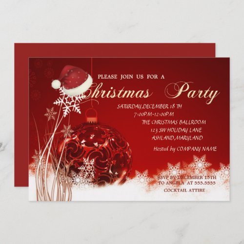 Christmas BallSanta Hat Company Christmas Party Invitation