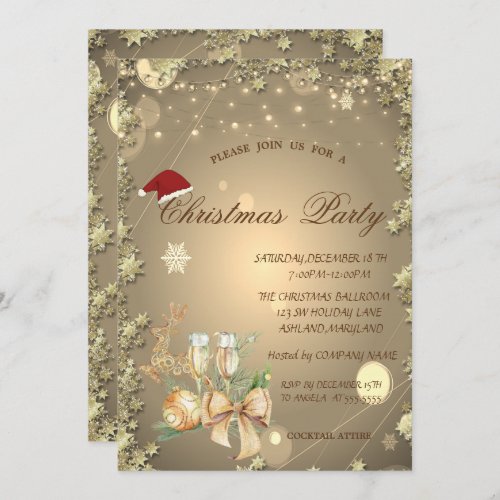 Christmas BallStarsReindeer Christmas Company  Invitation