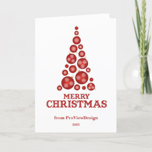 Christmas ball tree red & white holiday card