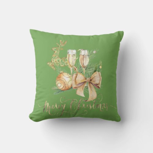  Christmas BallWine GlassReindeerBow Throw Pillow