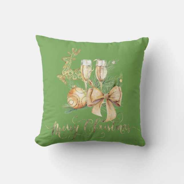  Christmas Ball,Wine Glass,Reindeer,Bow Throw Pillow (Front)