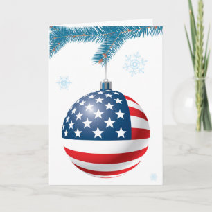 Christmas ball with US flag Holiday Card