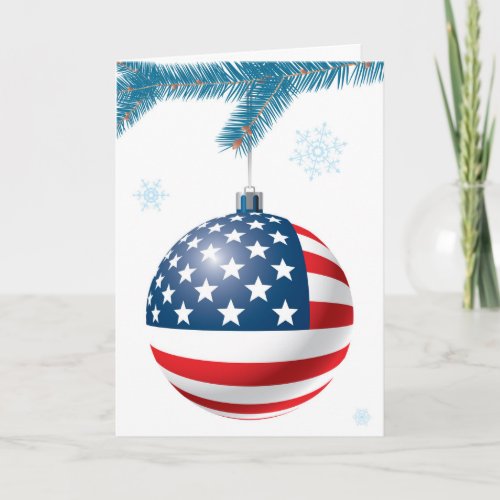 Christmas ball with US flag Holiday Card