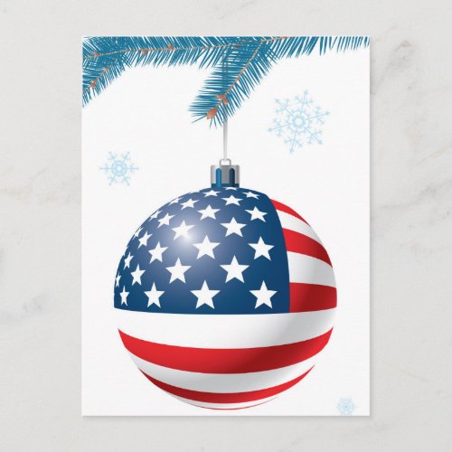 Christmas ball with US flag Holiday Postcard