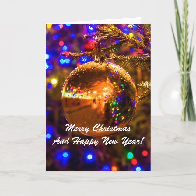 Christmas Ball Yellow Illumination Holiday Card (Front)
