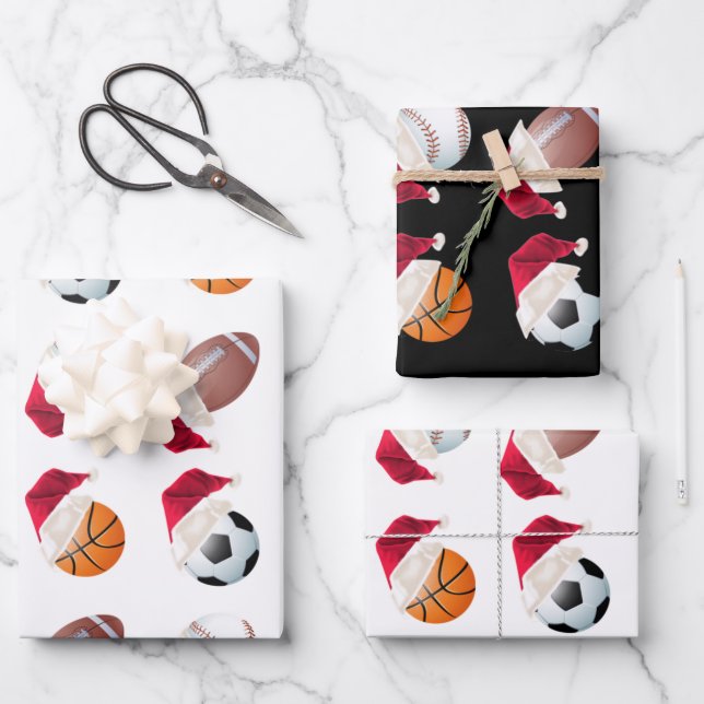 Christmas Baller Sports Funny Santa Holiday Set Wrapping Paper Sheets (Front)