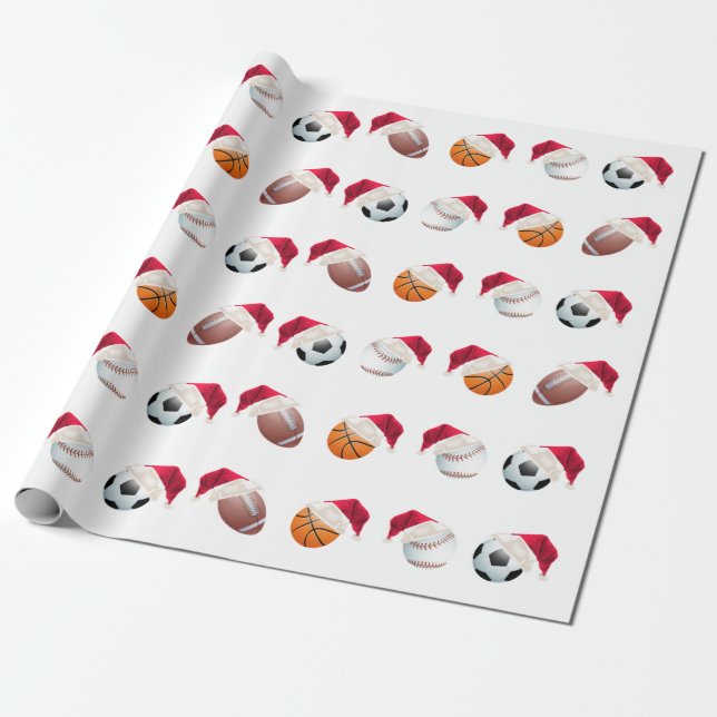Christmas Baller Sports Funny Santa Holiday Wrappi Wrapping Paper (Unrolled)