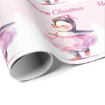 Christmas Ballerina Penguin Pink Wrapping Paper<br><div class="desc">A cute Christmas Ballerina Penguin gift Wrapping paper with a cute design of a cartoon baby penguin Ballerina in a pink tutu with a pale pink and white snowy background . The Greeting " Merry Christmas can be amended as needed . change the greeting or add a name to make...</div>