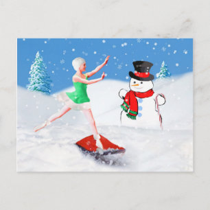 Christmas, Ballet Dancer, Snow Scene Holiday Postcard