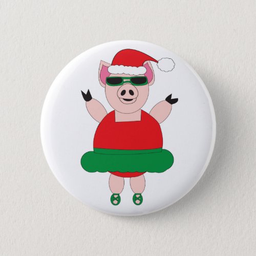 Christmas Ballet Pig Cute Red and Green Button