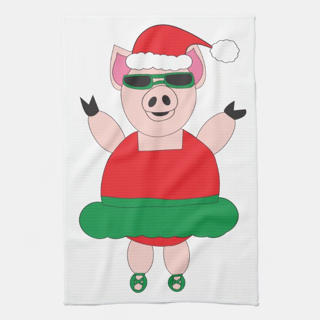 Christmas Ballet Pig Kitchen Towel (Vertical)