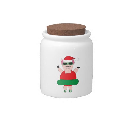 Christmas Ballet Pig Red Green Candy Jar