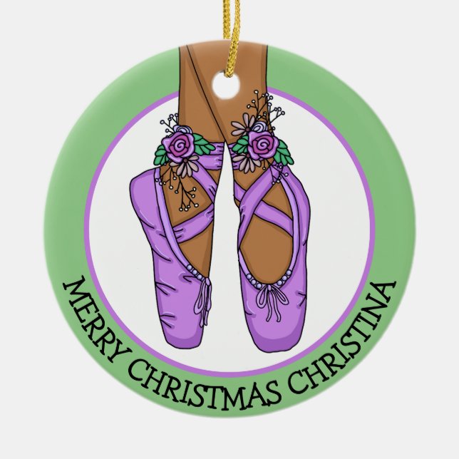 Christmas Ballet Slippers Personalized Ceramic Ornament (Front)
