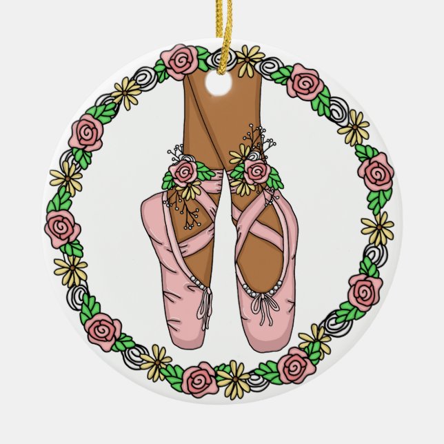 Christmas Ballet Slippers Personalized Ceramic Ornament (Front)