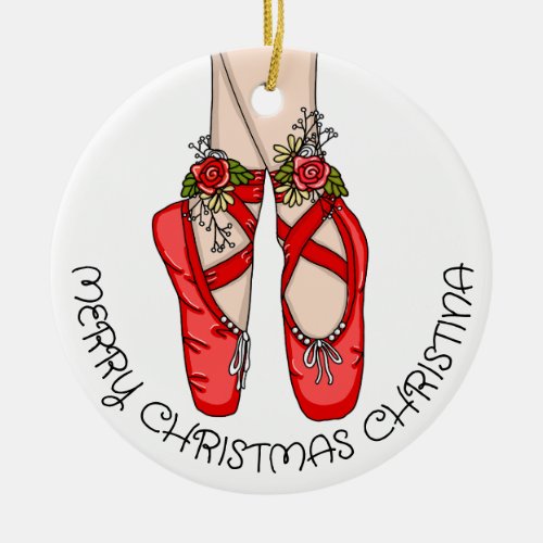 Christmas Ballet Slippers Personalized  Ceramic Ornament