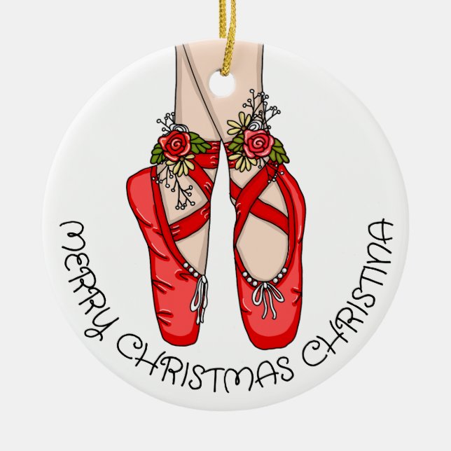 Christmas Ballet Slippers Personalized  Ceramic Ornament (Front)