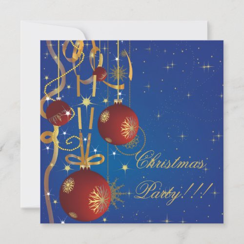 Christmas Balls And Ribbons blue Party  Invitation