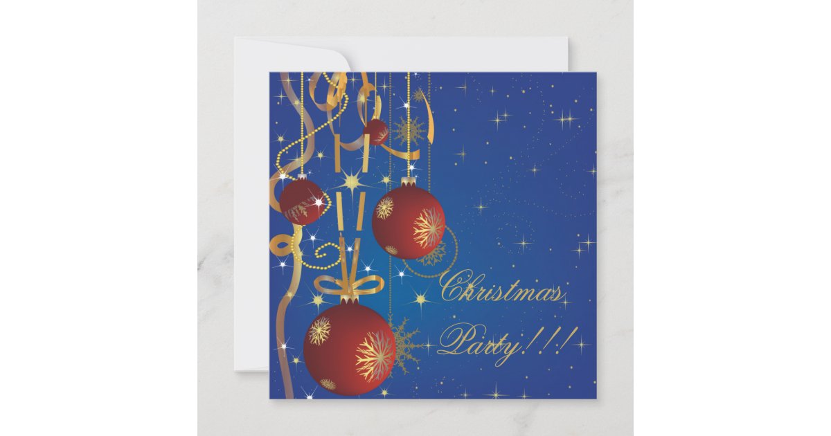 Christmas Balls And Ribbons blue Party Invitation | Zazzle