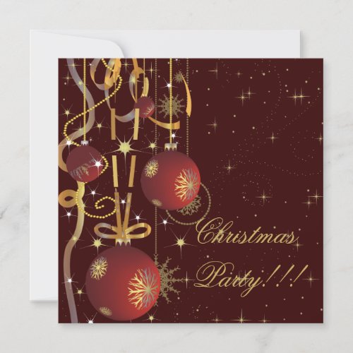 Christmas Balls And Ribbons brown Party Invitation