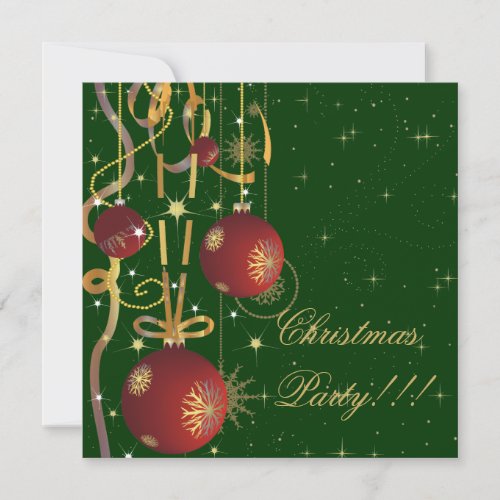 Christmas Balls And Ribbons green Party Invitation