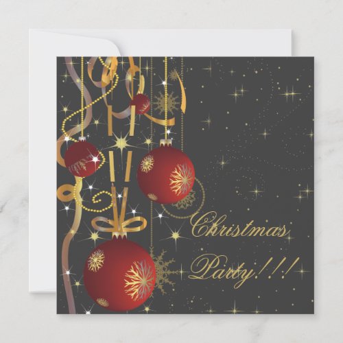 Christmas Balls And Ribbons grey Party Invitation