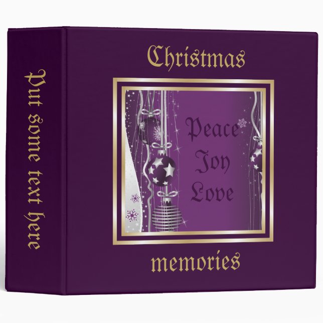 Christmas Balls And Ribbons Purple, Silver Custom 3 Ring Binder (Front/Spine)