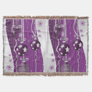 Christmas Balls And Ribbons Silver Purple Throw Blanket