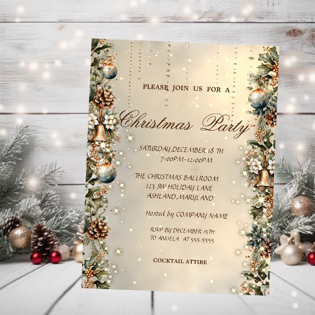  Christmas Balls,Bells,Pinecones Gold Christmas  Invitation (Creator Uploaded)