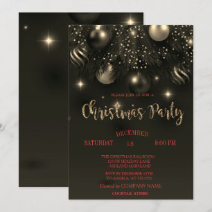  Christmas Balls Black Christmas Company Party   Invitation
