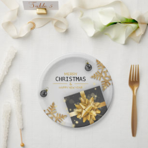 Christmas Balls Black Gift Box Gold Snowflakes Paper Plates