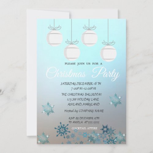 Christmas BallsBlue  Corporate Christmas Party Invitation