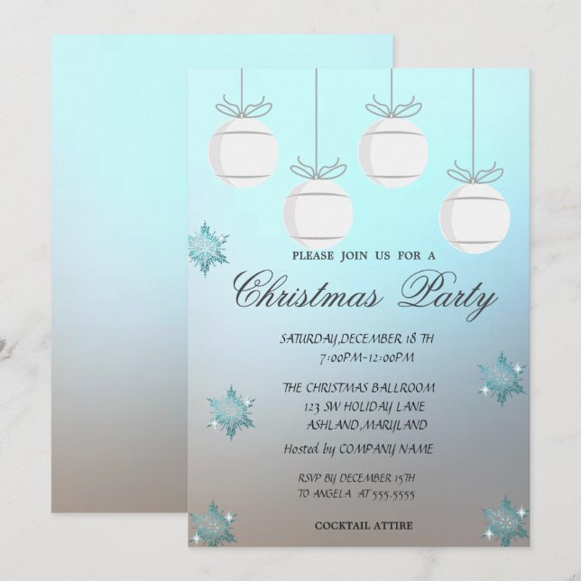 Christmas Balls,Blue  Corporate Christmas Party Invitation (Front/Back)