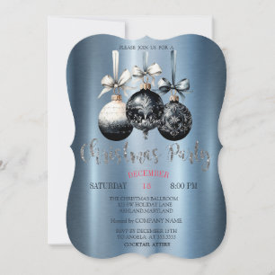 Christmas Balls,Blue Metallic Company Party Invitation