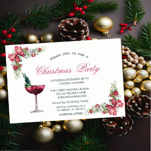 Christmas Balls,Bow,Cocktail Red Christmas  Invitation