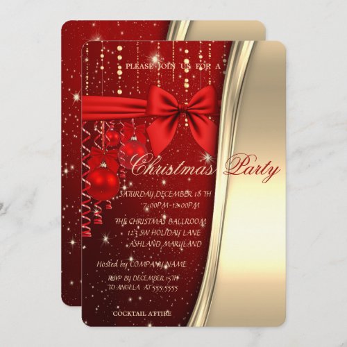 Christmas BallsBow Red  Gold Corporated Party Invitation