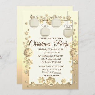 Christmas Balls,Gold  Corporate Christmas Party Invitation