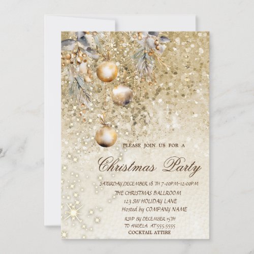  Christmas Balls Gold Sequins Christmas Party  Invitation