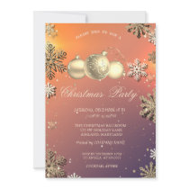 Christmas Balls, Gold Snowflakes Company Party Invitation