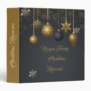 Christmas Balls Gold Snowflakes Dark 3 Ring Binder