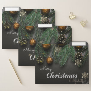 Christmas Balls, Gold Snowflakes- Personalized File Folder