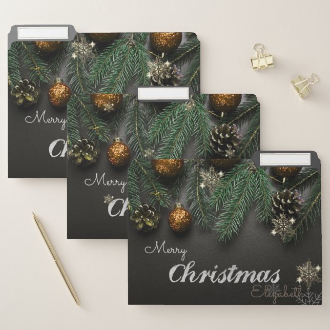 Christmas Balls, Gold Snowflakes- Personalized File Folder (Set)