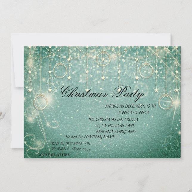 Christmas Balls,Green  Christmas Company Party Invitation (Front)